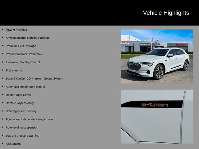 Used 2021 Audi e-tron Premium Plus with VIN WA1LAAGE5MB003384 for sale in Skokie, IL