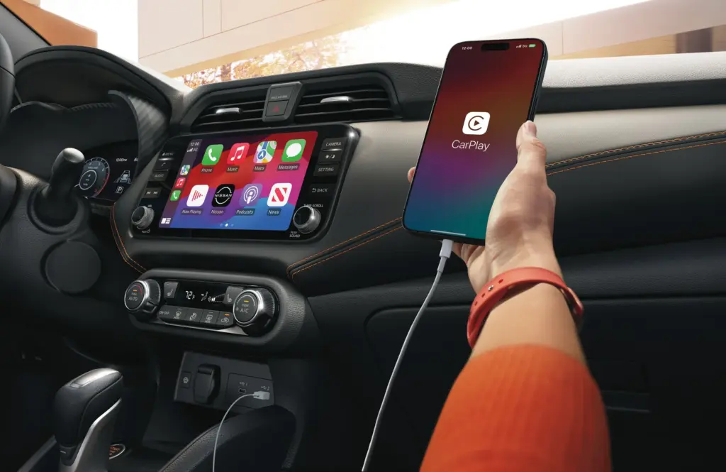 2025 Nissan Versa Apple CarPlay Infotainment Display 2025 Nissan Versa interior with Apple CarPlay infotainment system