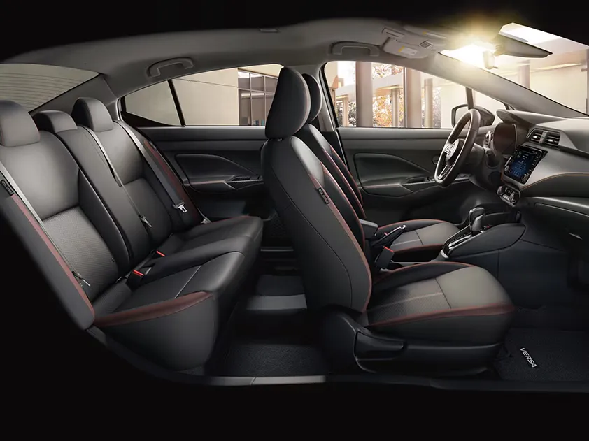 2025 Nissan Versa Interior Seating and Cabin Design 2025 Nissan Versa sedan interior with front and rear seating