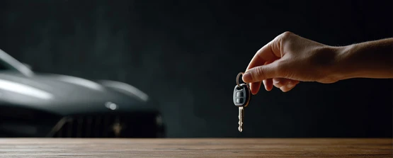 Nissan Key Transfer at Dealership Showroom Hand holding car key near vehicle