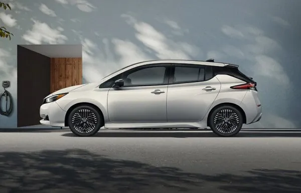 Nissan Leaf Electric Vehicle Exterior Profile White nissan leaf electric hatchback side view