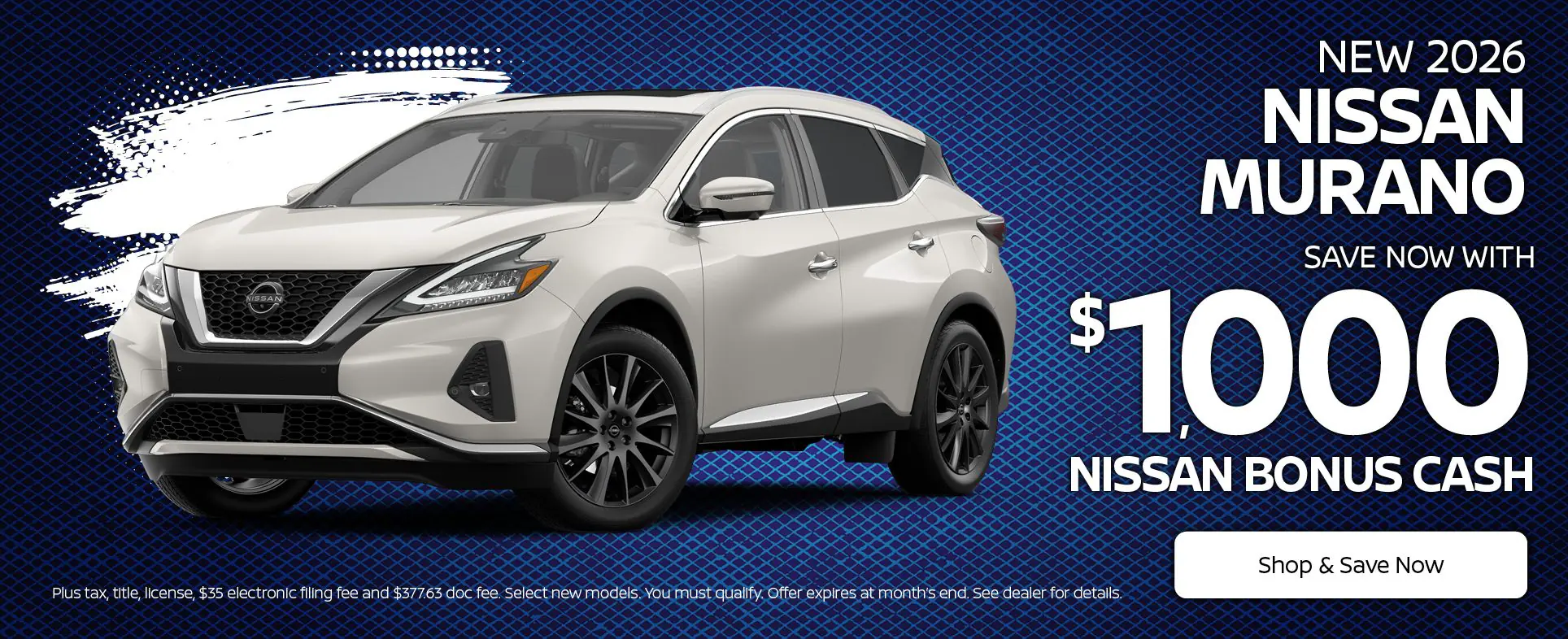 New 2026 Nissan Murano offer - $1,000 Nissan Bonus Cash Save $1,000 Nissan Bonus Cash on a new 2026 Nissan Murano at Old Orchard Nissan